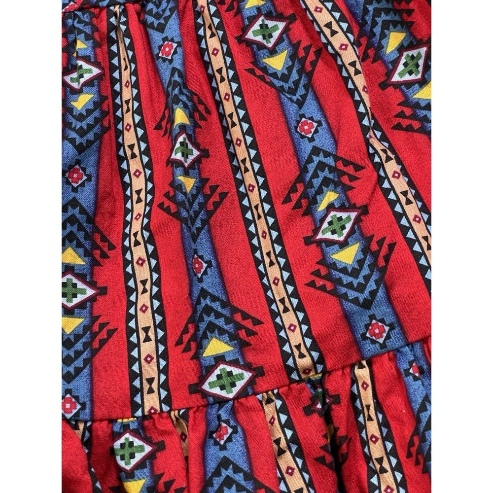 Vintage 80s Square Up Fashions Dancing Skirt Native Southwestern Size L Cotton - Picture 2 of 9
